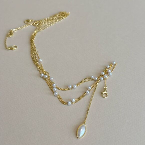 Gold Body Chain with Pearl Accents N1485 - Picture 3 of 4